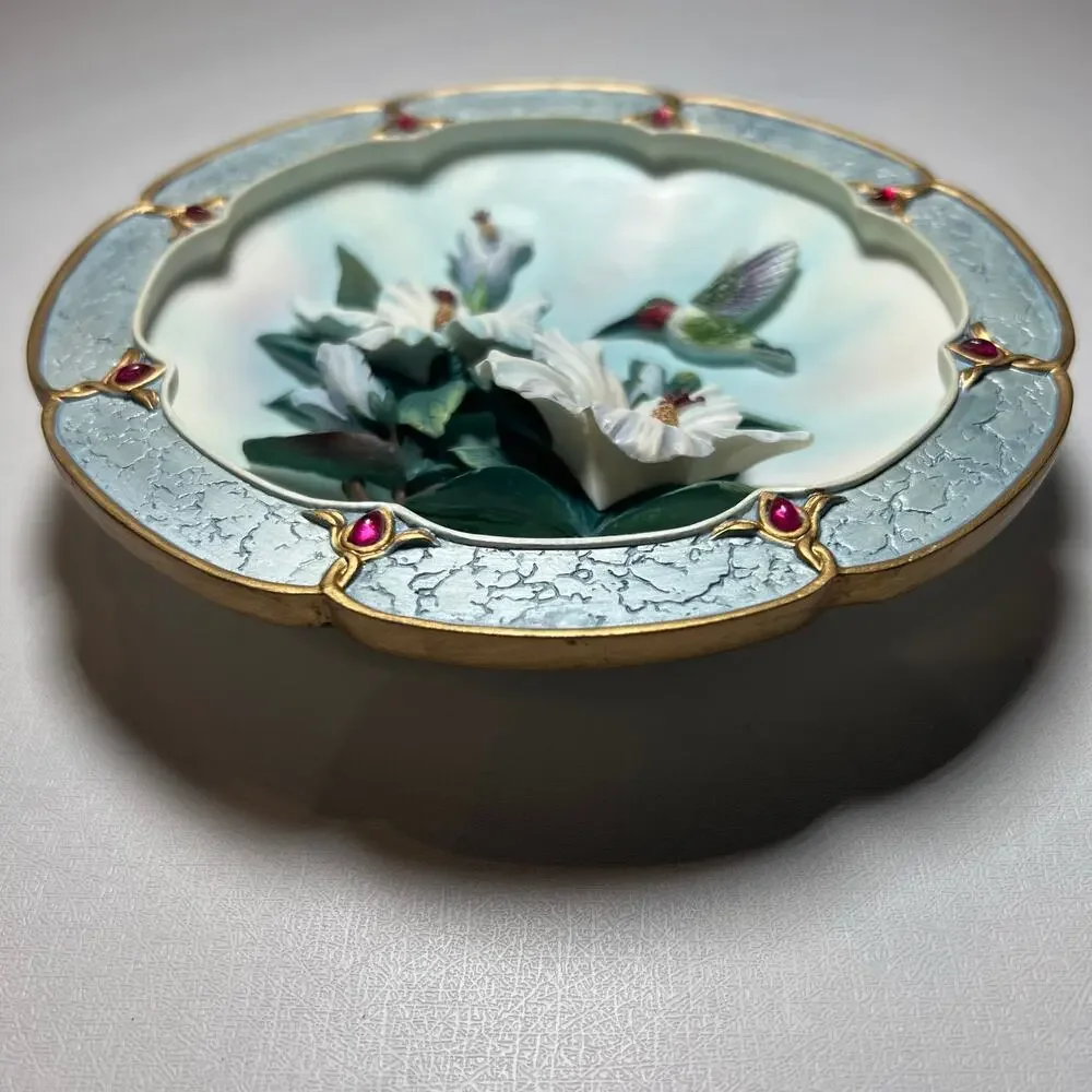Lena Liu 3D Morning Jewels Rose Colored Dawn Hummingbird Plate Bradford Exchange